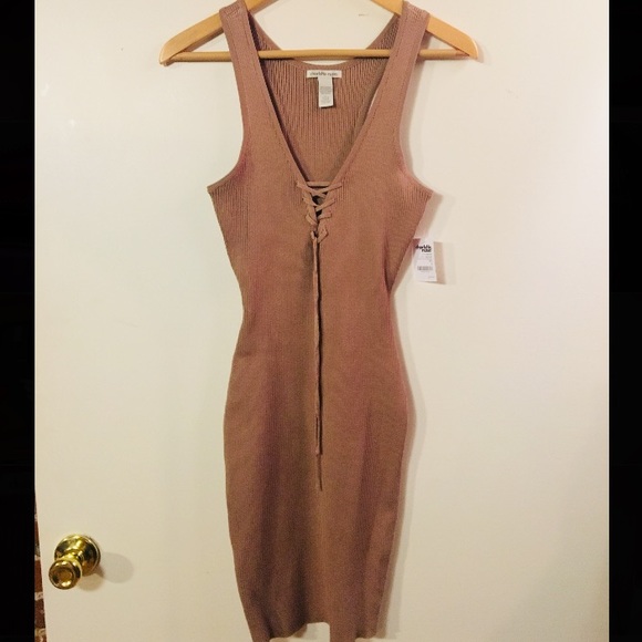 NWT Large Bodycon Ribbed Tank Top Lace Up Dress - Picture 1 of 4